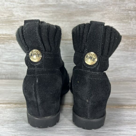 TOMMY HILFIGER Womens 'Serafin' Black Suede Textile Wedge Boots Size 6.5 - Picture 4 of 9